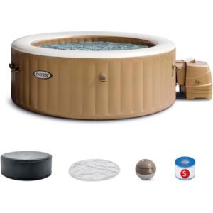 Intex: PureSpa: Sahara Tan Inflatable Hot Tub Set – 6 Person – 85″ Round Outdoor Heated Bubble Spa, Jet Massage, Cover, Hard Water Treatment System image 0