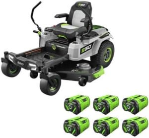 EGO Power+ Electric Riding Lawn Mower, 52″ Deck with Zero Turn Radius, Includes (6) 56V 12.0Ah Batteries and Chargers – ZT5207L image 0