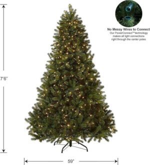 National Tree Company Pre-Lit ‘Feel Real’ Artificial Full Downswept Christmas Tree, Green, Douglas Fir, Dual Color LED Lights, Includes PowerConnect and Stand, 7.5 Feet image 0