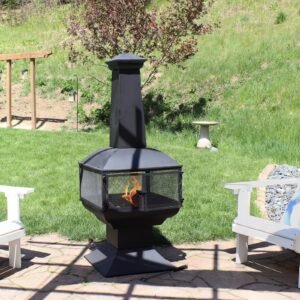 Sunnydaze 57″ 360-Degree View Steel Wood-Burning Chiminea with Grate, Poker, and Cover image 0