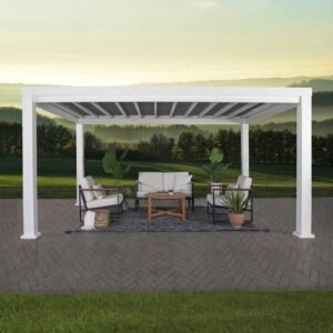 14×12 Windham Modern Steel Pergola With Sail Shade Soft Canopy image 0