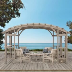 SummerCove 10 ft. x 14 ft. Light Gray Cedar Frame Arched Pergola with Shelves image 0